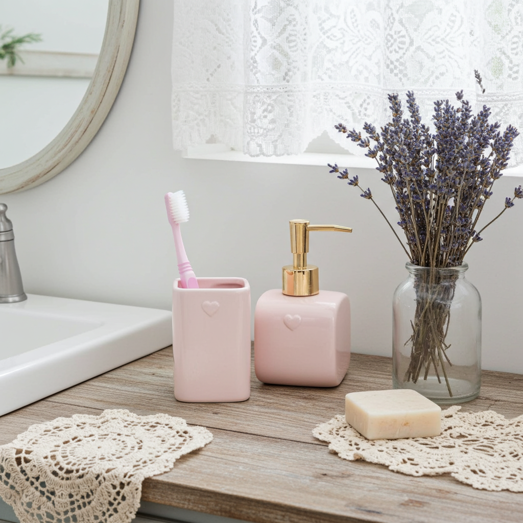 Dispenser + Porta spazzolino Rosa tenue - Luxe Lodge
