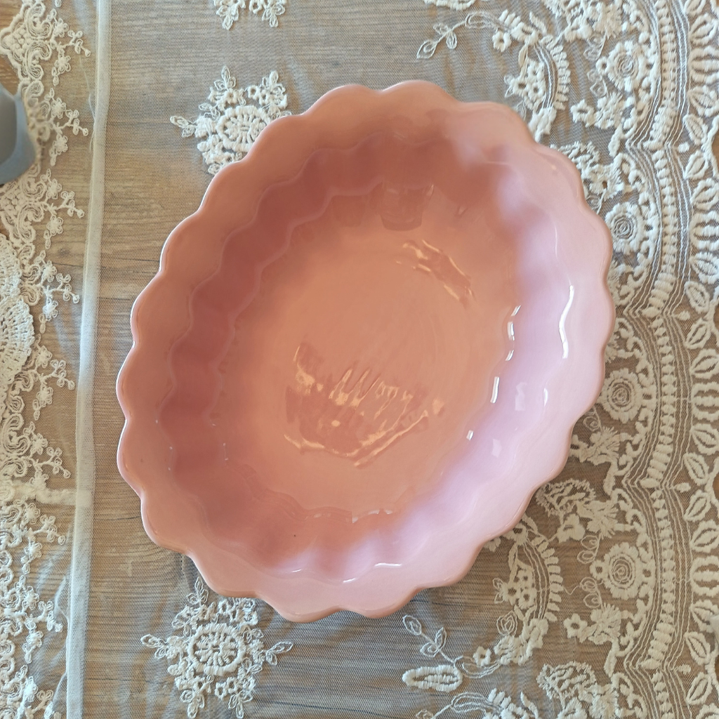Antique pink ceramic oval plate