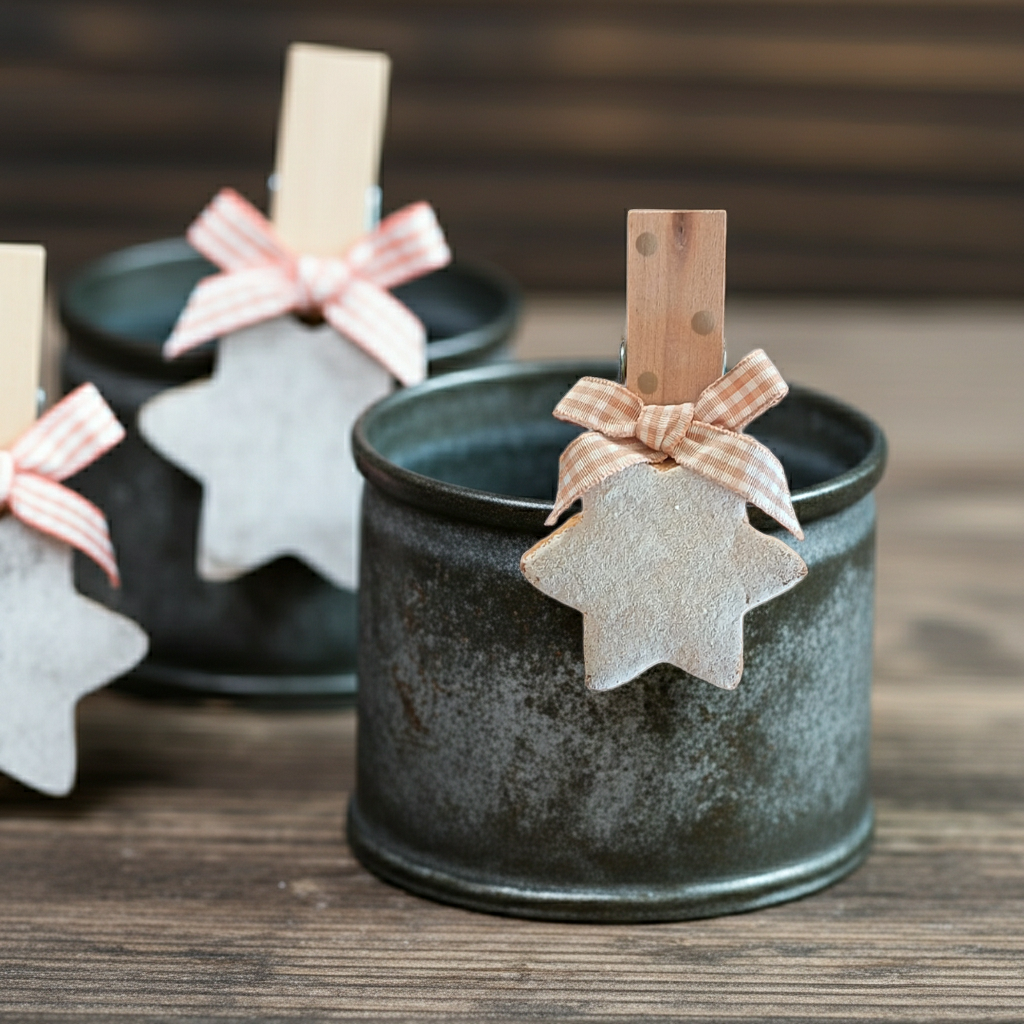 Molletta decorata con biscotto in ceramica chiudipacco fatta a mano - Stella bianca